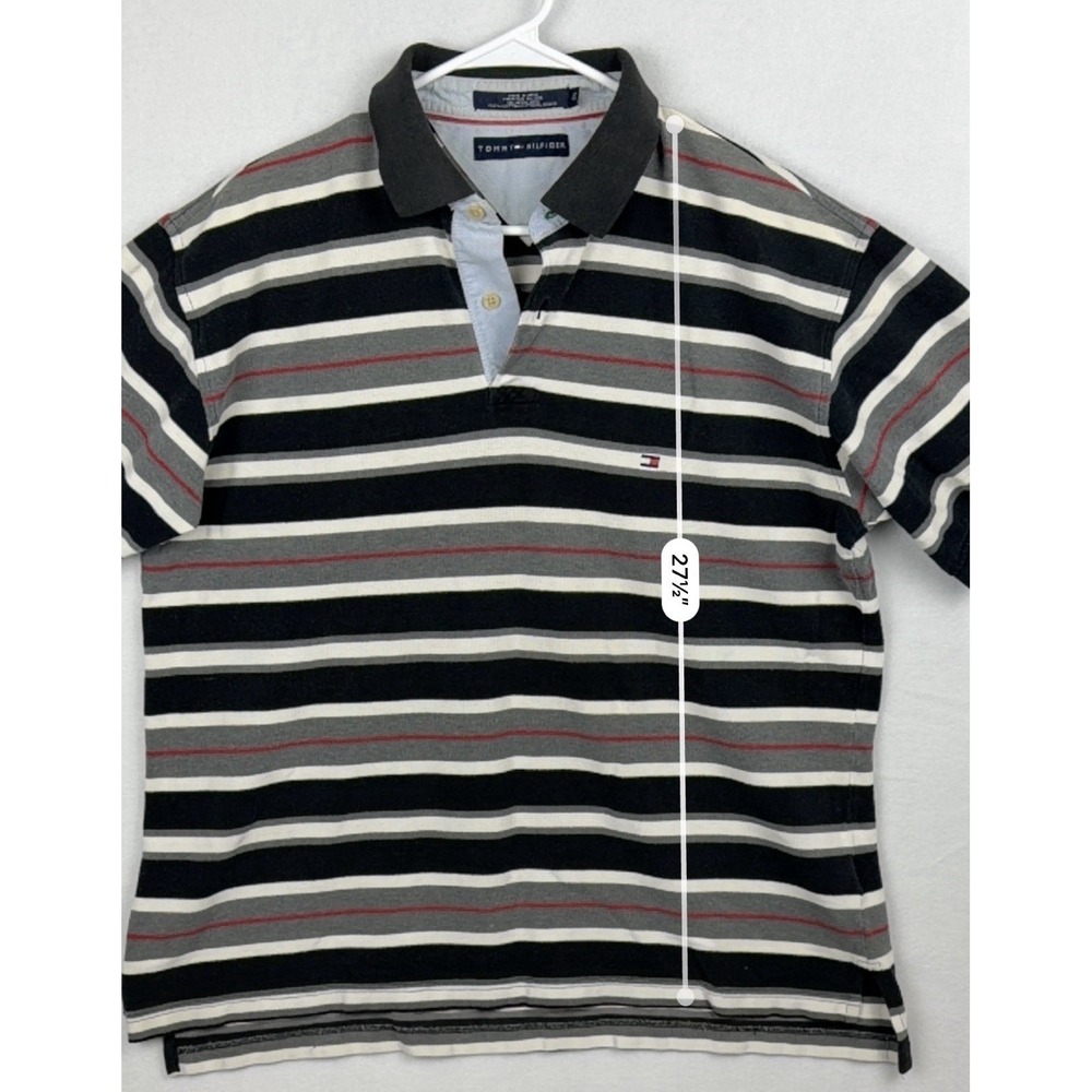 Tommy Hilfiger Men's Polo Shirt Striped Short Sleeve Classic Size Large